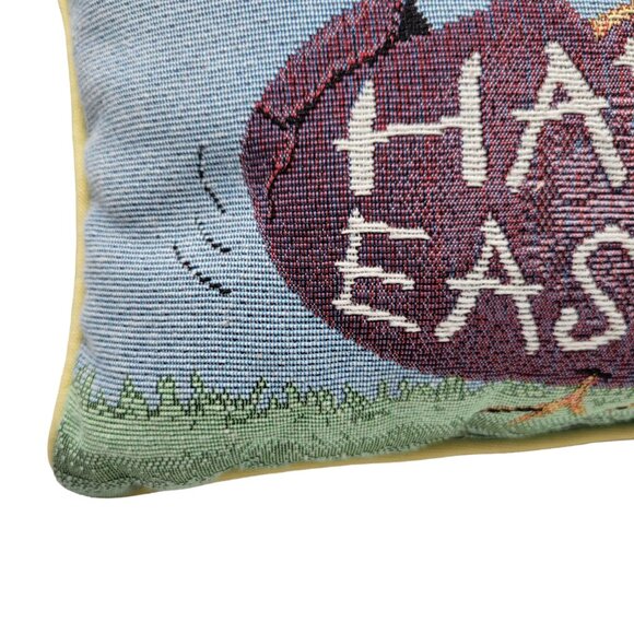 Vintage Happy Easter Chick Decorative Tapestry Throw Pillow Yellow - Picture 3 of 9